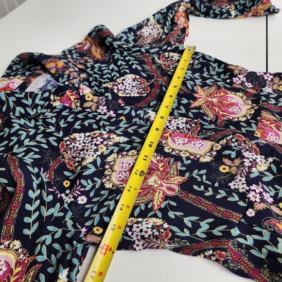 LOFT Black Colorful Floral Long Puff Sleeve Button-Down Sheath Dress Petite 2P - Picture 10 of 14